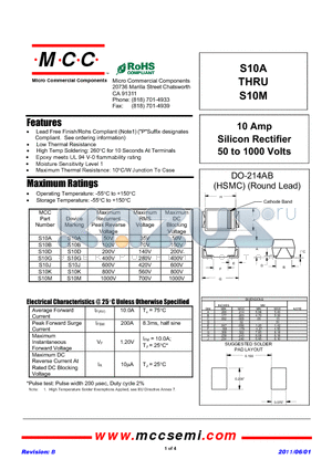 S10A datasheet - 10 Amp Silicon Rectifier 50 to 1000 Volts