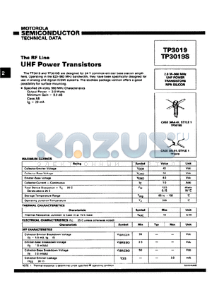 TP3019 datasheet - The RF Line UHF Power Transistors