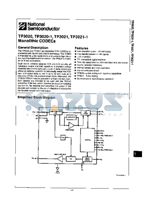 TP3020J-1 datasheet - MONOLITHIC CODECS