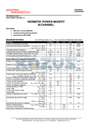 SHD226305B datasheet - HERMETIC POWER MOSFET N-CHANNEL