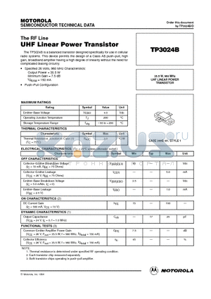 TP3024B datasheet - UHF LINEAR POWER TRANSISTOR