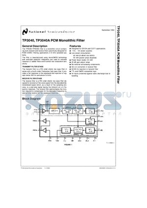 TP3040AJ datasheet - TP3040, TP3040A PCM Monolithic Filter