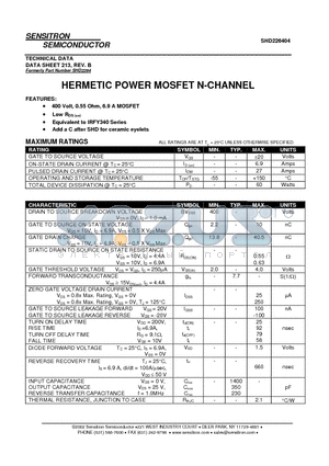 SHD2264 datasheet - HERMETIC POWER MOSFET N-CHANNEL