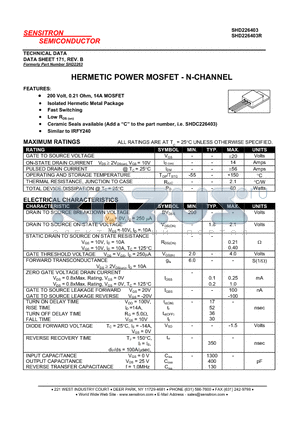 SHD226403R datasheet - HERMETIC POWER MOSFET - N-CHANNEL