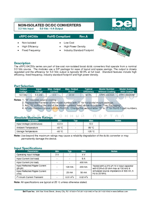 VRPC-04C50W1 datasheet - NON-ISOLATED DC/DC CONVERTERS