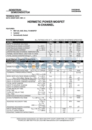 SHD226405 datasheet - HERMETIC POWER MOSFET N-CHANNEL