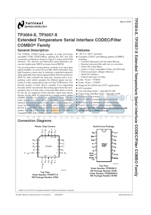 TP3054-X datasheet - Extended Temperature Serial Interface CODEC/Filter COMBO Family