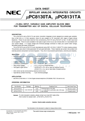 UPC8120T datasheet - -15 dBm INPUT, VARIABLE GAIN AMPLIFIER SILICON MMIC FOR TRANSMITTER AGC OF DIGITAL CELLULAR TELEPHONE