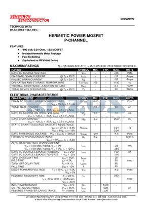 SHD226409_09 datasheet - HERMETIC POWER MOSFET P-CHANNEL