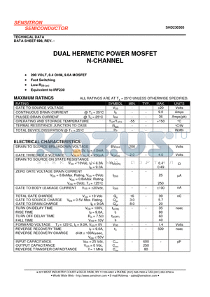 SHD230303 datasheet - DUAL HERMETIC POWER MOSFET N-CHANNEL