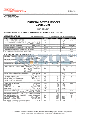 SHD226413 datasheet - HERMETIC POWER MOSFET N-CHANNEL