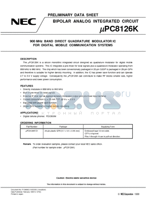 UPC8126GR datasheet - 900 MHz BAND DIRECT QUADRATURE MODULATOR IC FOR DIGITAL MOBILE COMMUNICATION SYSTEMS