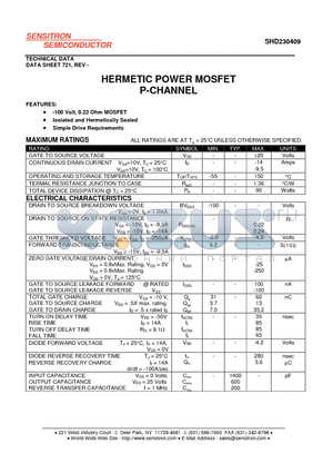 SHD230409 datasheet - HERMETIC POWER MOSFET P-CHANNEL