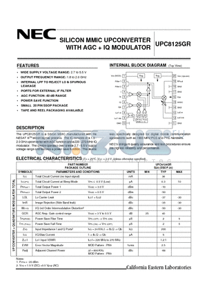 UPC8126K datasheet - UP-CONVERTER WITH AGC FUNCTION  QUADRATURE MODULATOR IC FOR DIGITAL MOBILE COMMUNICATION SYSTEMS