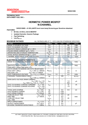 SHD231006 datasheet - HERMETIC POWER MOSFET N-CHANNEL