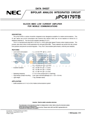 UPC8128TB datasheet - SILICON MMIC LOW CURRENT AMPLIFIER FOR MOBILE COMMUNICATIONS