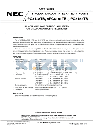 UPC8128TB-E3 datasheet - SILICON MMIC LOW CURRENT AMPLIFIERS FOR CELLULAR/CORDLESS TELEPHONES