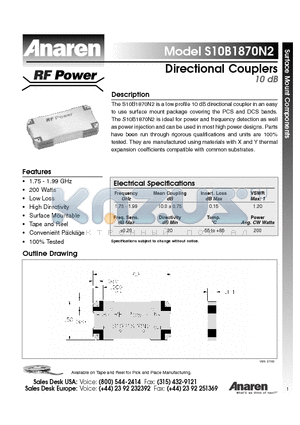 S10B1870N2 datasheet - Directional Couplers