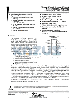 TP3064ADW datasheet - MONOLITHIC SERIAL INTERFACE COMBINED PCM CODEC AND FILTER