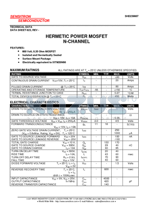 SHD239607 datasheet - HERMETIC POWER MOSFET N-CHANNEL