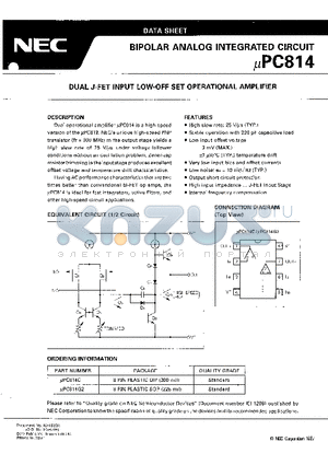 UPC814C datasheet - BIPOLAR ANALOG INTEGRATED CIRCUIT