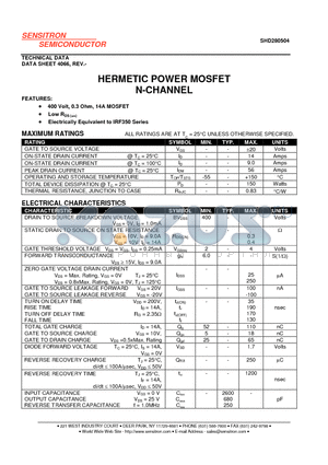 SHD280504 datasheet - HERMETIC POWER MOSFET N-CHANNEL