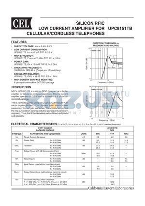 UPC8151TB-E3-A datasheet - SILICON RFIC LOW CURRENT AMPLIFIER FOR CELLULAR/CORDLESS TELEPHONES