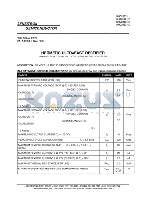 SHD325311 datasheet - HERMETIC ULTRAFAST RECTIFIER