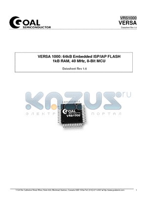 VRS1000 datasheet - 64kB Embedded ISP/IAP FLASH 1kB RAM, 40 MHz, 8-Bit MCU