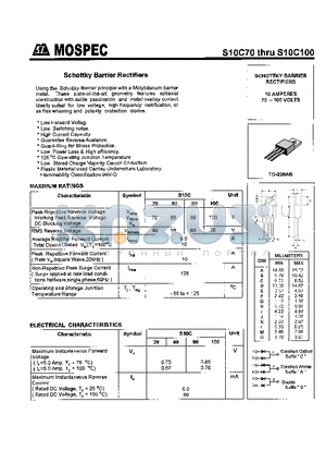 S10C80 datasheet - SCHOTTKY BARRIER RECTIFIERS(10A,70-100V)