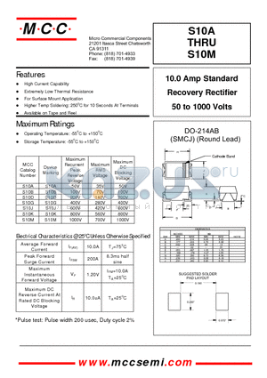 S10D datasheet - 10.0 Amp Standard Recovery Rectifier 50 to 1000 Volts