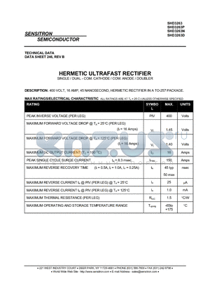 SHD3263D datasheet - HERMETIC ULTRAFAST RECTIFIER SINGLE / DUAL - COM. CATHODE / COM. ANODE / DOUBLER