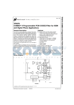 TP3076J datasheet - COMBO II Programmable PCM CODEC/Filter for ISDN and Digital Phone Applications