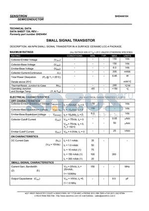 SHD444104 datasheet - SMALL SIGNAL TRANSISTOR