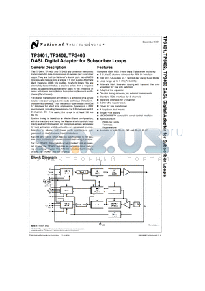 TP3402 datasheet - DASL Digital Adapter for Subscriber Loops