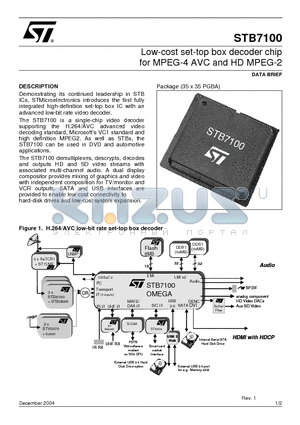 STB7100 datasheet - Low-cost set-top box decoder chip for MPEG-4 AVC and HD MPEG-2