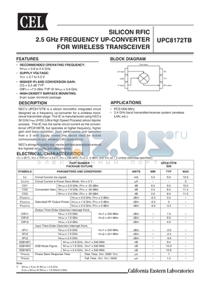 UPC8172TB-E3-A datasheet - SILICON RFIC 2.5 GHz FREQUENCY UP-CONVERTER FOR WIRELESS TRANSCEIVER