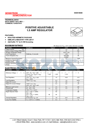 SHD519030 datasheet - POSITIVE ADJUSTABLE 1.5 AMP REGULATOR