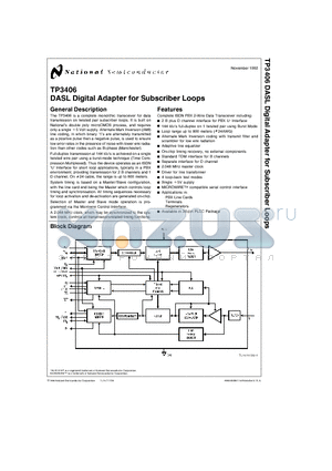 TP3406V datasheet - DASL Digital Adapter for Subscriber Loops