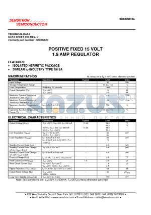 SHD526013A datasheet - POSITIVE FIXED 15 VOLT 1.5 AMP REGULATOR