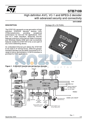 STB7109 datasheet - High definition AVC, VC-1 and MPEG-2 decoder with advanced security and connectivity