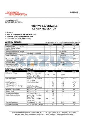 SHD526030 datasheet - POSITIVE ADJUSTABLE 1.5 AMP REGULATOR