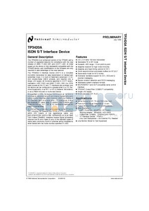 TP3420A datasheet - ISDN S/T Interface Device