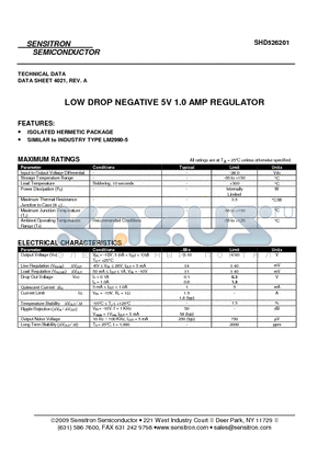 SHD526201 datasheet - LOW DROP NEGATIVE 5V 1.0 AMP REGULATOR