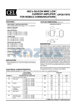UPC8179TK-E2-A datasheet - SILICON MMIC LOW CURRENT AMPLIFIER FOR MOBILE COMMUNICATIONS
