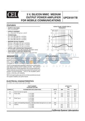 UPC8181TB datasheet - 3 V, SILICON MMIC MEDIUM OUTPUT POWER AMPLIFIER FOR MOBILE COMMUNICATIONS