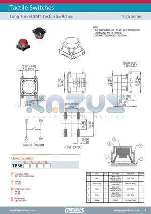 TP36B13STR datasheet - Long Travel SMT Tactile Switches