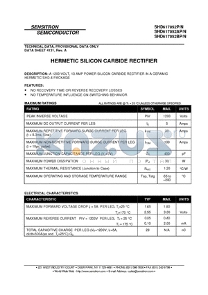 SHD617052AP datasheet - HERMETIC SILICON CARBIDE RECTIFIER