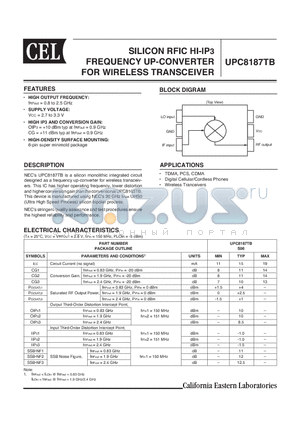 UPC8187TB-E3-A datasheet - SILICON RFIC HI-IP3 FREQUENCY UP-CONVERTER FOR WIRELESS TRANSCEIVER