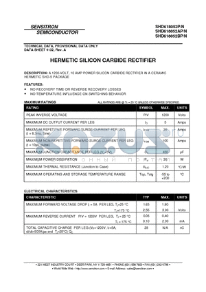 SHD618052BN datasheet - HERMETIC SILICON CARBIDE RECTIFIER